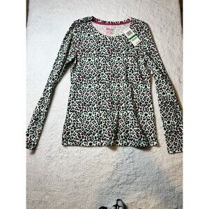 Epic Threads Girls Leopard Print Long Sleeve T-shirt Turquoise Pink White Sz L